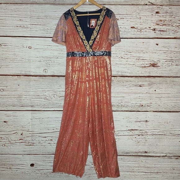Anthropologie Akemi + Kin Sofia Metallic Jumpsuit Sz 14 - Picture 5 of 16